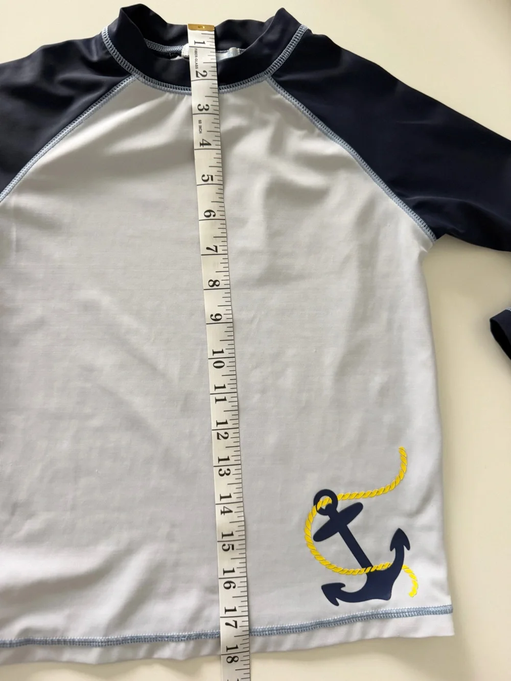 Janie and Jack Boys Rash Guard Swim Shirt Sz 5 Navy White Anchor Nautical UPF